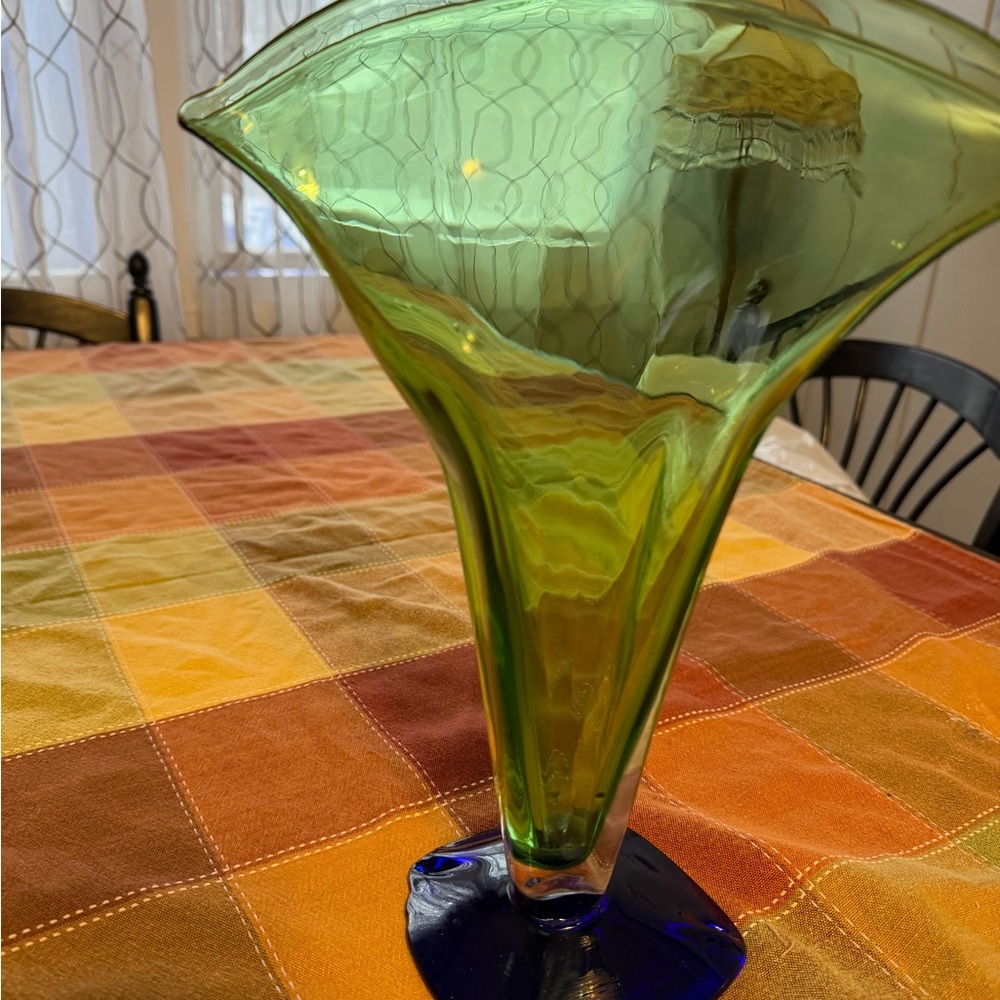 Elegant Green and Blue Glass Vase